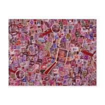 Abstract Postage stamps and magnifiers Post Cards