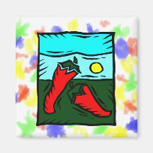 Abstract red pepper sun sky square fridge magnet