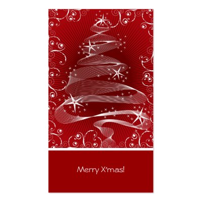 Abstract Red X'mas Tree & Swirls Mini Greeting Tag by fat_fa_tin