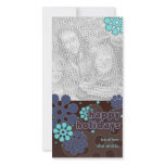 Abstract Retro Snowflakes Photo Card in Blues photo cards