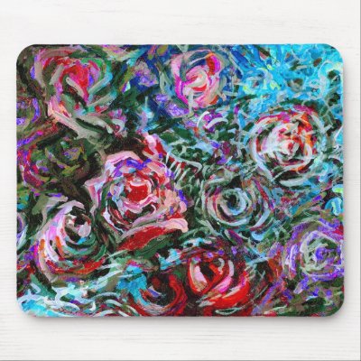 Abstract roses in red and turqoise - mousepad by Linandara