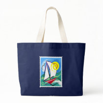 Abstract Sailboat and Sun Stamp Canvas Bag