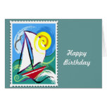 Abstract Sailboat and Sun Stamp