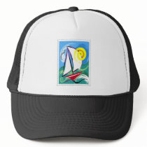 Abstract Sailboat and Sun Stamp