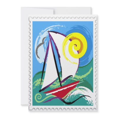 Abstract Sailboat and Sun Stamp by ElainePlesser