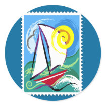 Abstract Sailboat and Sun Stamp