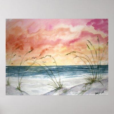 abstract seascape beach painting poster print by dereklovessheila