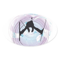abstract skiing illustration oval sticker