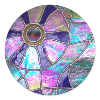 Abstract stained glass Chameleon Eye Round Stickers by NeilsGlass