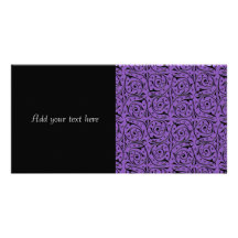 Abstract Swirling Vines Purple and Black Custom Photo Card