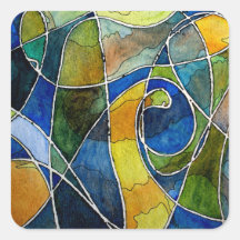Abstract Watercolor Pen & Ink Square Sticker