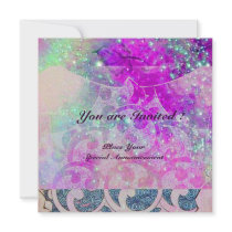 ABSTRACT WAVES Teal Blue,Purple Pink Wedding Invite