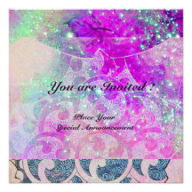 ABSTRACT WAVES Teal Blue,Purple Pink Wedding Invite