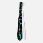 Abstracted Turquoise Diamonds On Black Tie