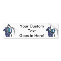 Accordian player, dark blue, singing graphic desig bumper sticker
