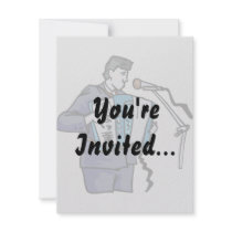 Accordian player, dark blue, singing graphic desig custom invite