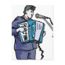 Accordian player, dark blue, singing graphic desig post cards