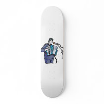 Accordian player, dark blue, singing graphic desig skate deck