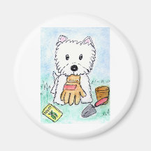 ACEO PRINT westie gardening lighter darkened Fridge Magnets