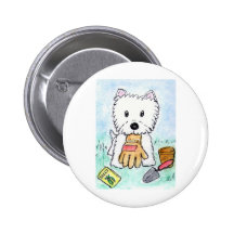 ACEO PRINT westie gardening lighter darkened Pins