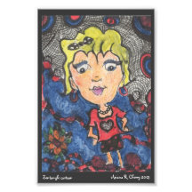 ACEO Zentangle Cartoon Gal w/ ink & watercolors Photo Print