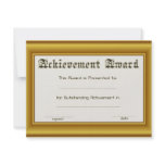 Achievement Award  With Gold Edges Personalized Announcements