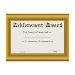 Achievement Award  With Gold Edges Post Card