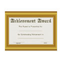 Achievement Award  With Gold Edges postcards