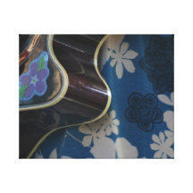 Acoustic Guitar Edge Against Blue Flower Dress Canvas Print