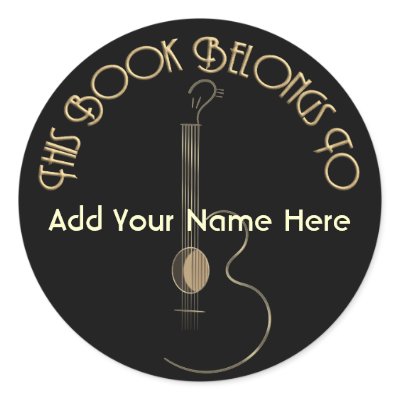 Acoustic Guitar Logo Design Bookplate Stickers by WriteStuff
