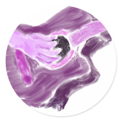Acoustic guitar painting, one arm, purple version round sticker by MusicianEvents