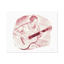 acoustic guitar player sit burgundy sketch gallery wrap canvas