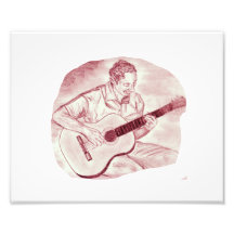 acoustic guitar player sit burgundy sketch photographic print