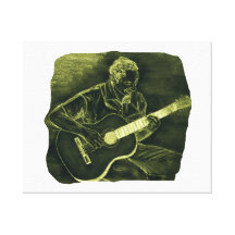 acoustic guitar player sit yellow invert stretched canvas prints