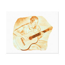 acoustic guitar player sitting pencil orange stretched canvas print