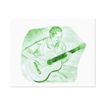 acoustic guitar player sitting pencil sketch green gallery wrap canvas
