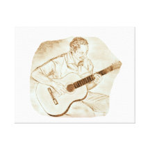 acoustic guitar player sitting pencil sketch sepia stretched canvas prints