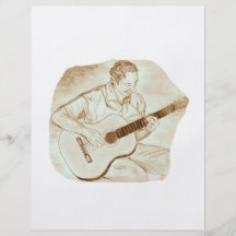 acoustic guitar player sitting pencil sketch sepia full color flyer