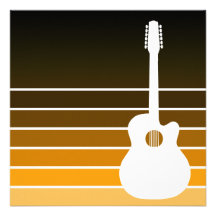 acoustic guitar silhouette : amber fade personalised invitation