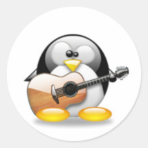Acoustic Guitar Tux (Linux Tux) Round Sticker