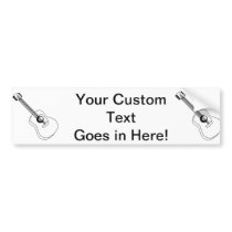 Acoustic Guitar White Outline Guitar Graphic Bumper Sticker
