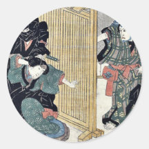 Act ten of the Chushingura by Utagawa, Kuniyasu Uk Round Stickers