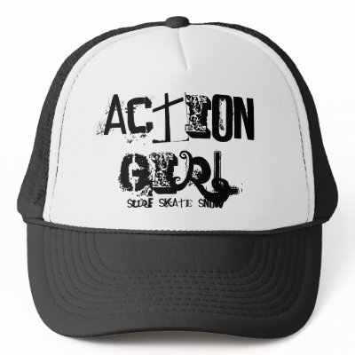 action girl, surf  skate  snow.... trucker hats by sparksdreamhomes