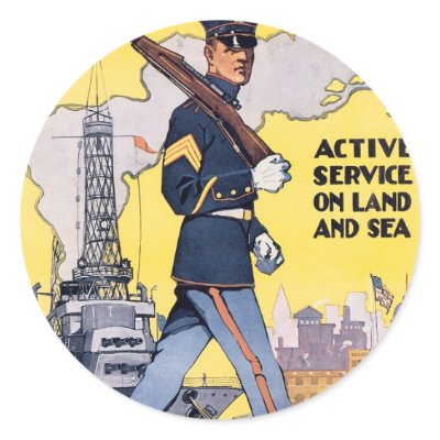 Active Service on Land and Sea Round Sticker by RetroCommunications