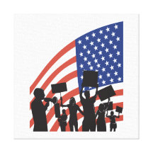 activists protestors with placard signs protesting stretched canvas prints