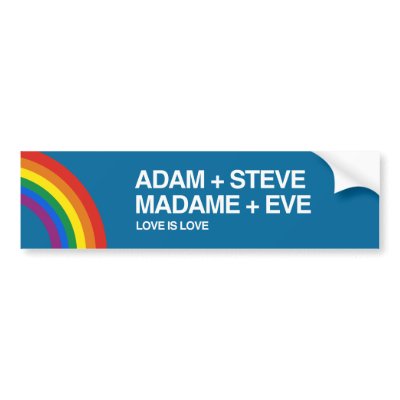ADAM AND STEVE = LOVE BUMPER STICKER by gay_pride