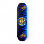 Adam skull blue fire and flames skateboard design.