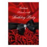 Add Age Birthday Party Red Damask Black White Personalized Announcement