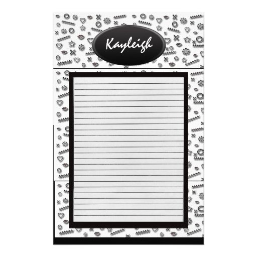 Add Her Name Black and White Designer Stationary Stationery Design