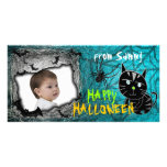 Add Image Cat Halloween Photo Card Blue